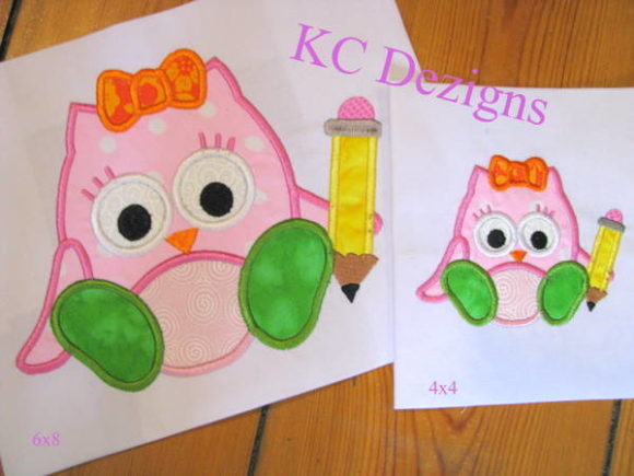 Girl Owl with Pencil Embroidery Design